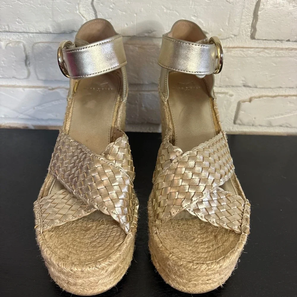 Marc Fisher Aylon woven platform wedges Wedge Sandal metallic‎ gold Size 9